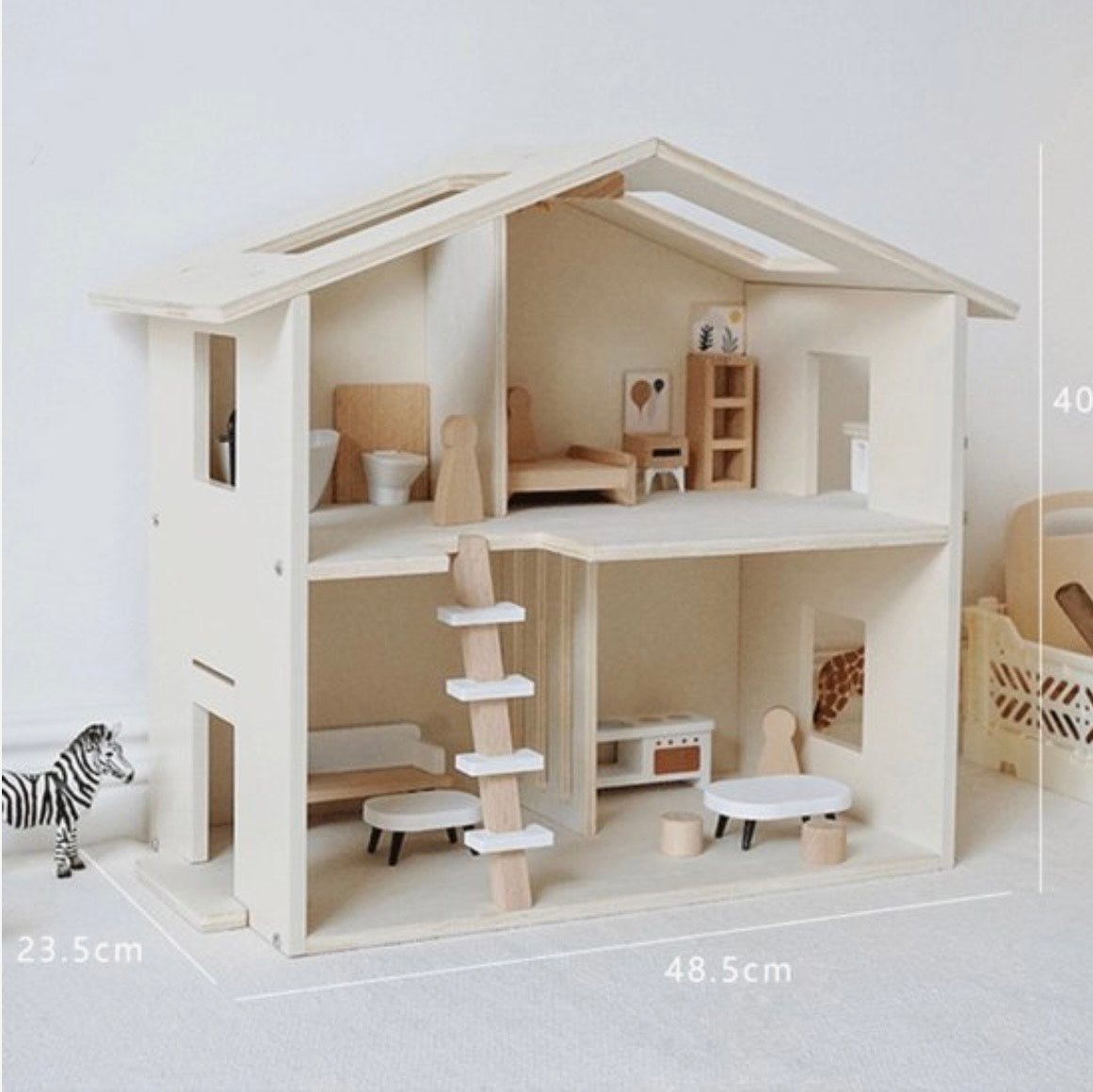 Houten Poppenhuis met Meubels