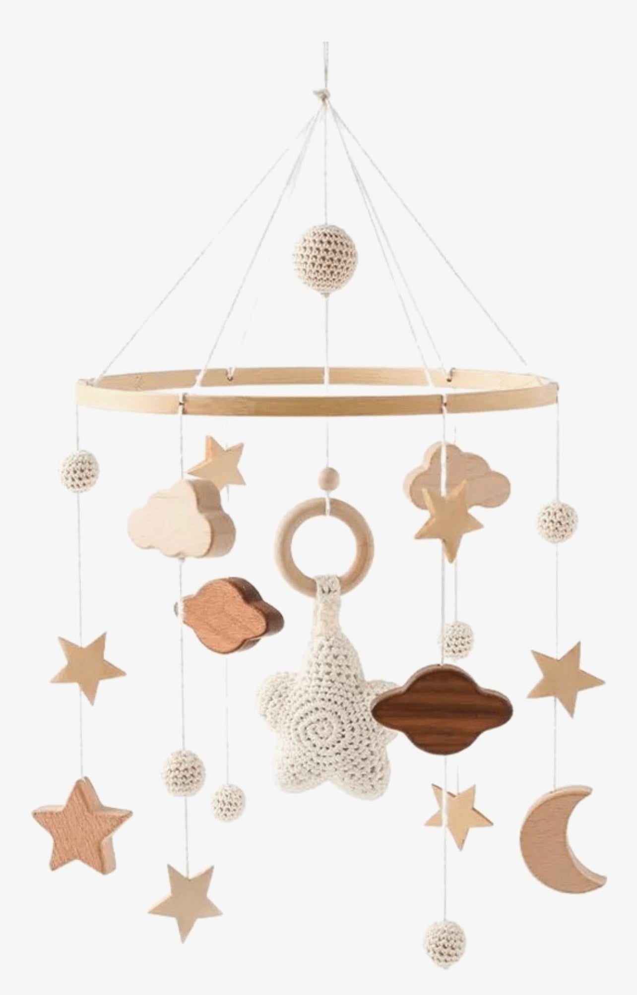 Baby Mobiel Sterren met Houten Mobiel Houder en Muziekbox